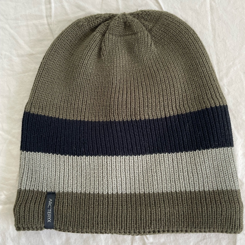 Arc'teryx Olive, Navy & Light Gray Striped Rib Knit Beanie